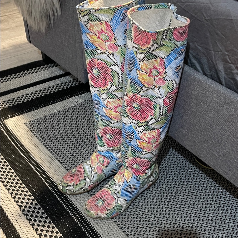 Floral Patterned Knee-High Women's Mario Lucci leather Boots